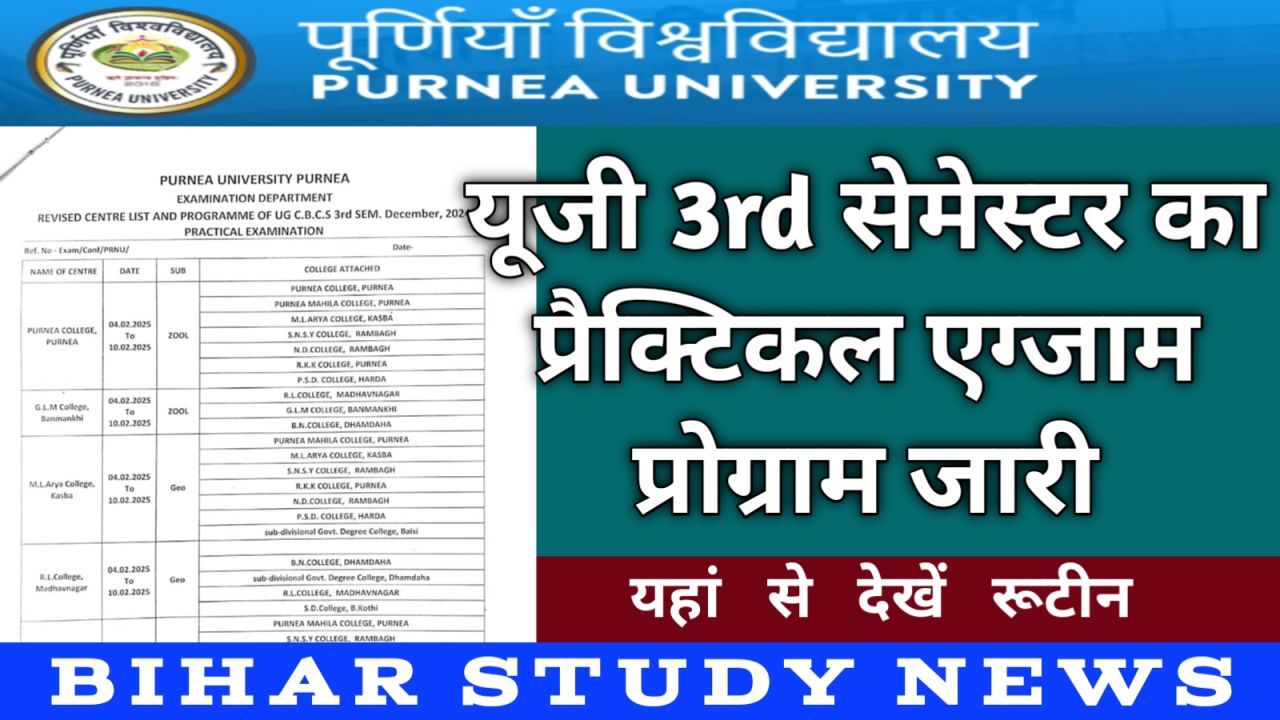 Purnea University UG 3rd Sem Practical Exam Programme 2025